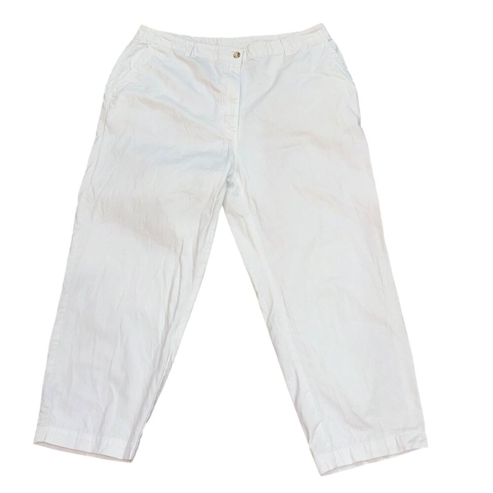 L.L. Bean White Cotton‎ Twill Flat Front Cropped Pants Size 18 Regular